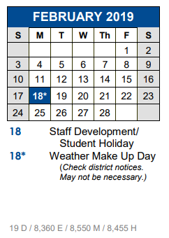 District School Academic Calendar for Jack C Hays High School for February 2019