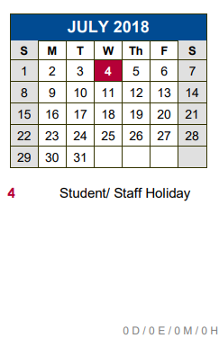 District School Academic Calendar for Blanco Vista Elementary for July 2018
