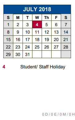 District School Academic Calendar for Jack C Hays High School for July 2018