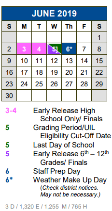 District School Academic Calendar for Armando Chapa Middle School for June 2019