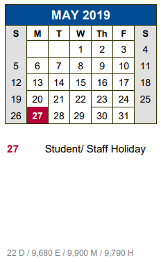 District School Academic Calendar for Blanco Vista Elementary for May 2019