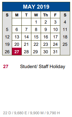 District School Academic Calendar for New El #5 for May 2019