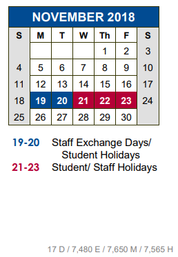 District School Academic Calendar for Blanco Vista Elementary for November 2018