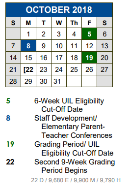 District School Academic Calendar for Buda Elementary School for October 2018