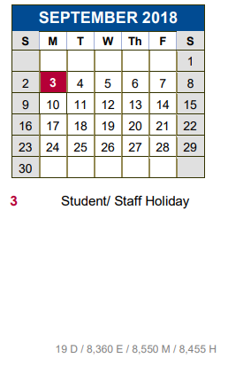 District School Academic Calendar for Hemphill Elementary School for September 2018