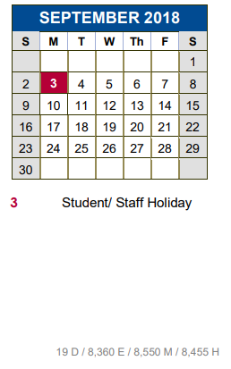 District School Academic Calendar for Elm Grove Elementary School for September 2018