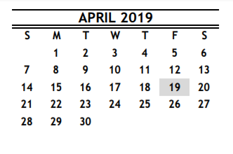 District School Academic Calendar for New Aspirations for April 2019