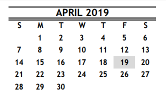 District School Academic Calendar for Garden Villas Elementary for April 2019