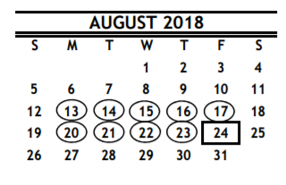 District School Academic Calendar for H P Carter Career Center for August 2018