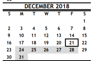 District School Academic Calendar for Kashmere High School for December 2018