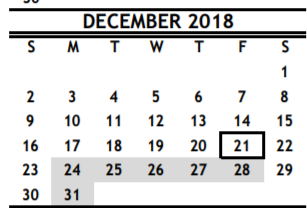 District School Academic Calendar for R D S P D for December 2018