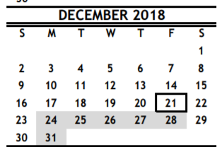 District School Academic Calendar for Milby High School for December 2018