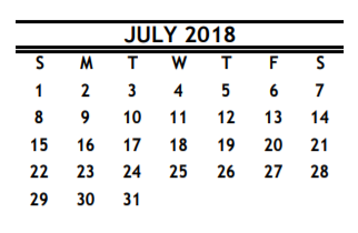 District School Academic Calendar for R D S P D for July 2018