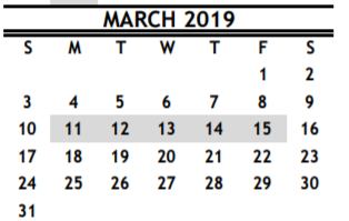 District School Academic Calendar for Black Middle for March 2019