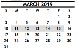 District School Academic Calendar for R D S P D for March 2019