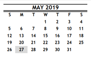 District School Academic Calendar for Washington B T H S for May 2019