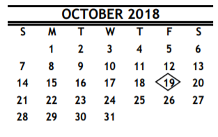 District School Academic Calendar for Park Place Elementary for October 2018