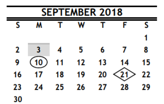District School Academic Calendar for Harris Co J J A E P for September 2018