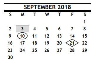 District School Academic Calendar for R D S P D for September 2018