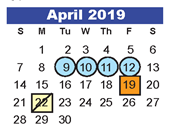 District School Academic Calendar for Hidden Hollow Elementary for April 2019