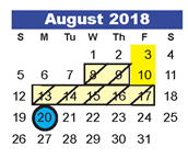District School Academic Calendar for Early Learning Wing for August 2018
