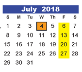 District School Academic Calendar for Atascocita High School for July 2018