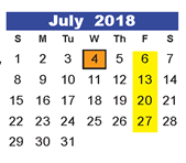 District School Academic Calendar for Humble Middle for July 2018