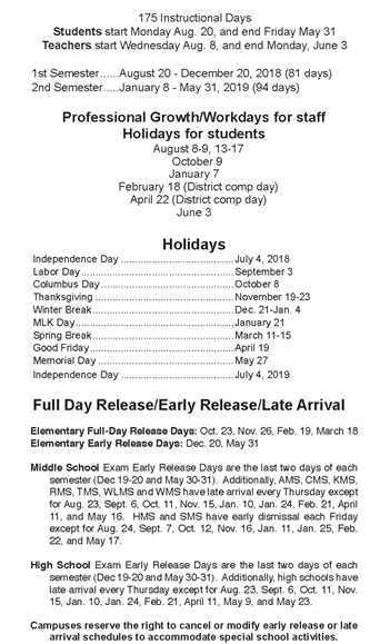 District School Academic Calendar Key for Bear Branch Elementary