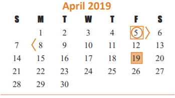 District School Academic Calendar for WoodCreek Elementary for April 2019