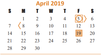 District School Academic Calendar for Roberta Wright Rylander Elementary for April 2019