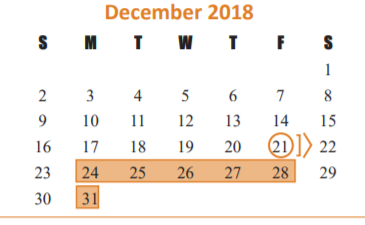 District School Academic Calendar for Opport Awareness Ctr for December 2018