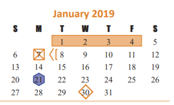 District School Academic Calendar for Memorial Parkway Junior High for January 2019