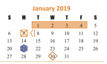 District School Academic Calendar for James E Williams Elementary for January 2019