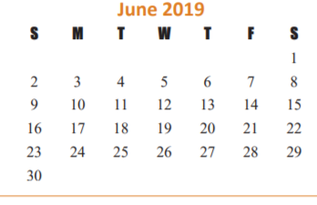 District School Academic Calendar for Memorial Parkway Elementary for June 2019