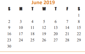 District School Academic Calendar for Taylor High School for June 2019