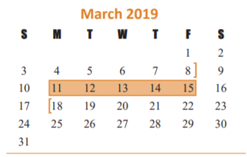 District School Academic Calendar for Memorial Parkway Elementary for March 2019