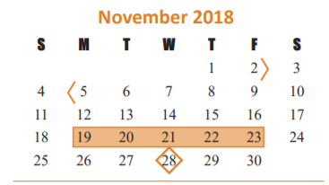 District School Academic Calendar for Memorial Parkway Elementary for November 2018