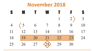 District School Academic Calendar for Morton Ranch Junior High for November 2018