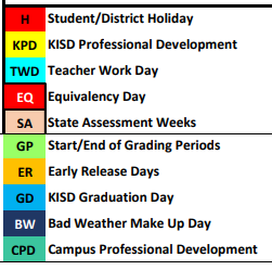 District School Academic Calendar Legend for Parkview Elementary