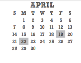 District School Academic Calendar for Wunderlich Intermediate for April 2019