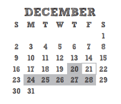 District School Academic Calendar for Wunderlich Intermediate for December 2018