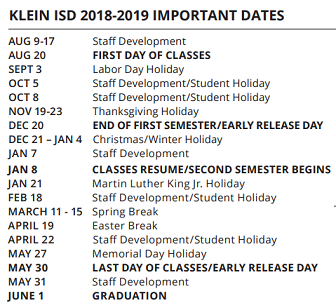 District School Academic Calendar Legend for Benfer Elementary