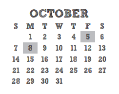 District School Academic Calendar for Ehrhardt Elementary for October 2018