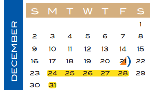 District School Academic Calendar for Travis Elementary for December 2018
