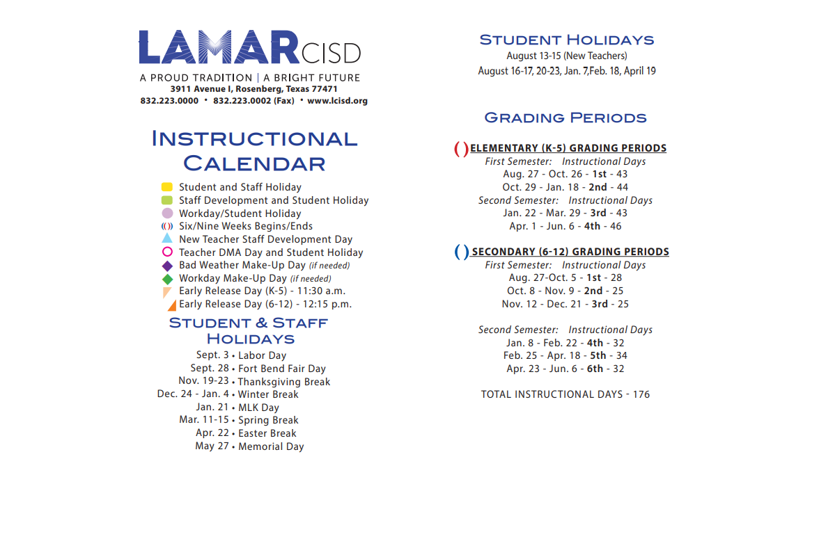 District School Academic Calendar Key for Pink Elementary