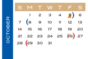 District School Academic Calendar for Juvenile Detent Ctr for October 2018