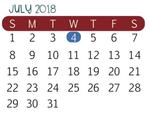 District School Academic Calendar for Pierce Elementary School for July 2018