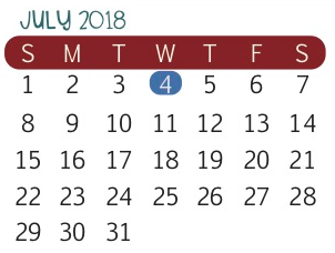 District School Academic Calendar for H B Zachry Elementary School for July 2018