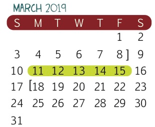 District School Academic Calendar for Joaquin Cigarroa Middle for March 2019