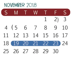 District School Academic Calendar for Joaquin Cigarroa Middle for November 2018